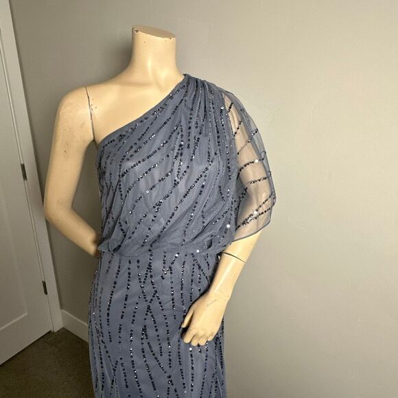 Adrianna Papell Sequined One-Shoulder Gown - Picture 5 of 14